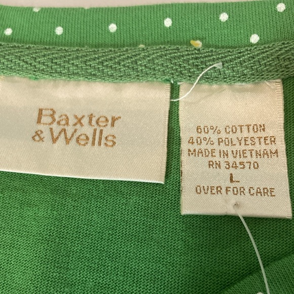 Baxter & Wells Top Women Size Large Green w White Polk Dots New with Tags - Picture 8 of 9